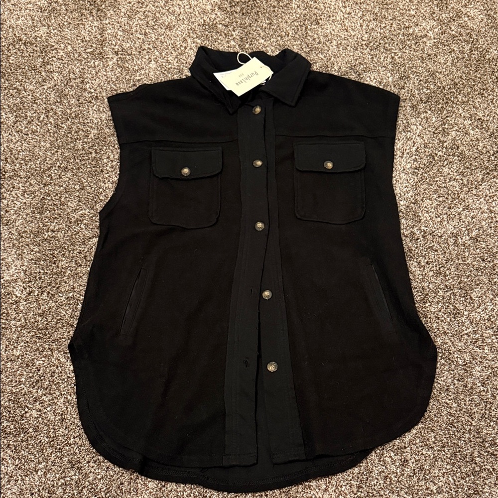 Black Sleeveless Button-Up Vest